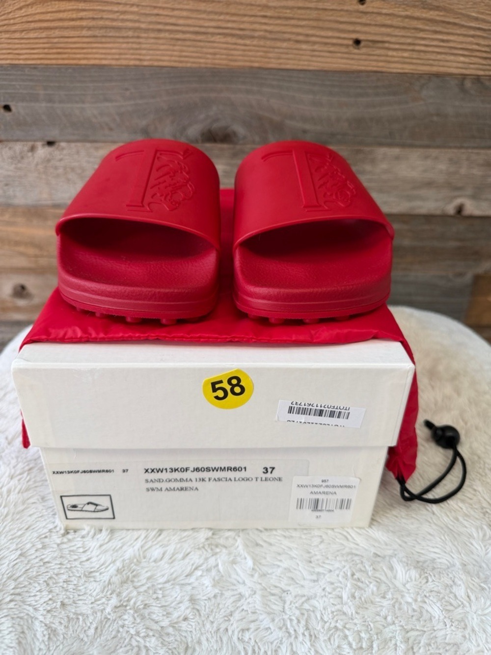 Tod’s Red Amarena Logo Slide Sandals with Matching Dust Bag NIB Size 37 / 6 - Picture 7 of 9